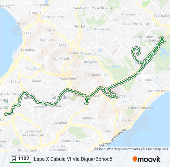 Mapa da linha 1102 de ônibus