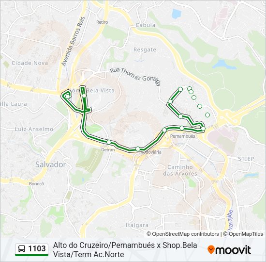 Mapa da linha 1103 de ônibus