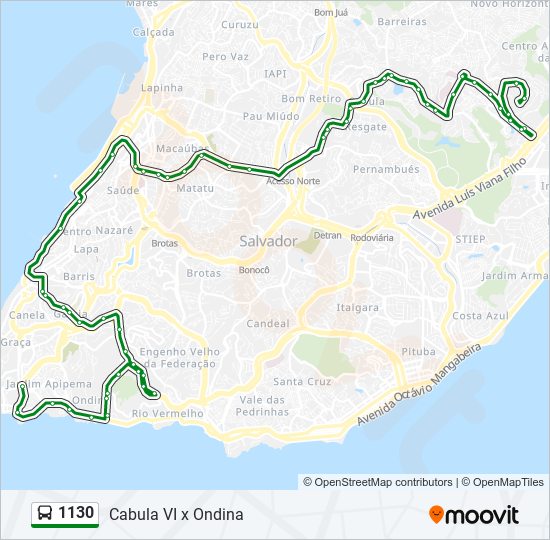 Mapa da linha 1130 de ônibus