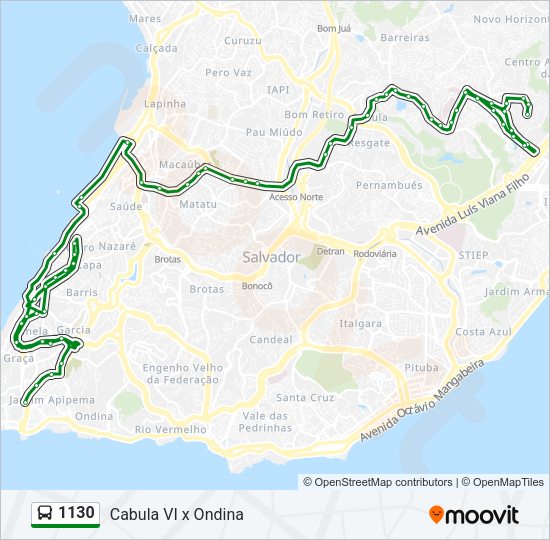 Mapa da linha 1130 de ônibus