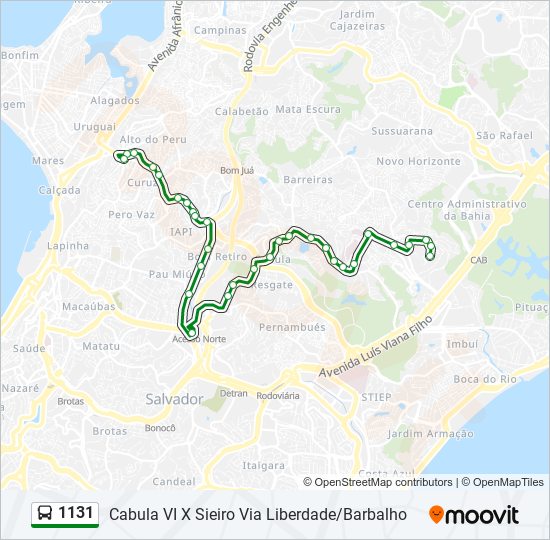 Mapa da linha 1131 de ônibus