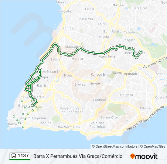 Mapa da linha 1137 de ônibus