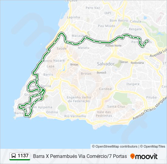 Mapa da linha 1137 de ônibus