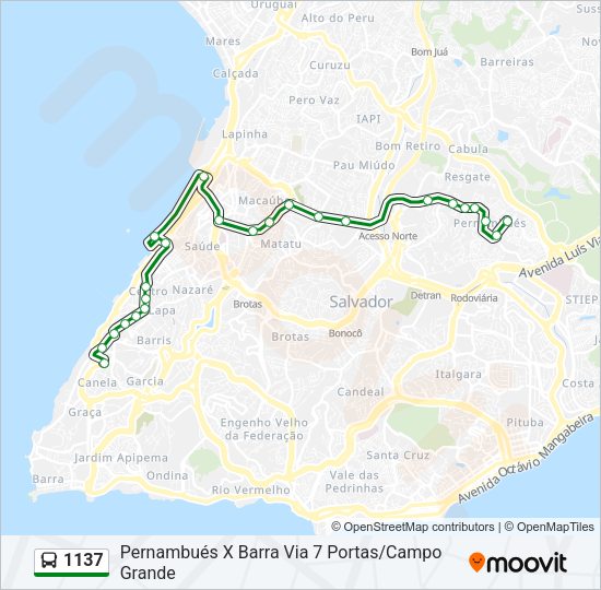 Mapa da linha 1137 de ônibus