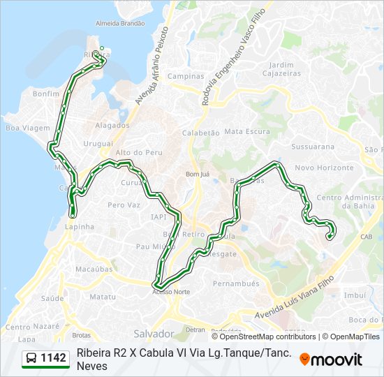 Mapa da linha 1142 de ônibus
