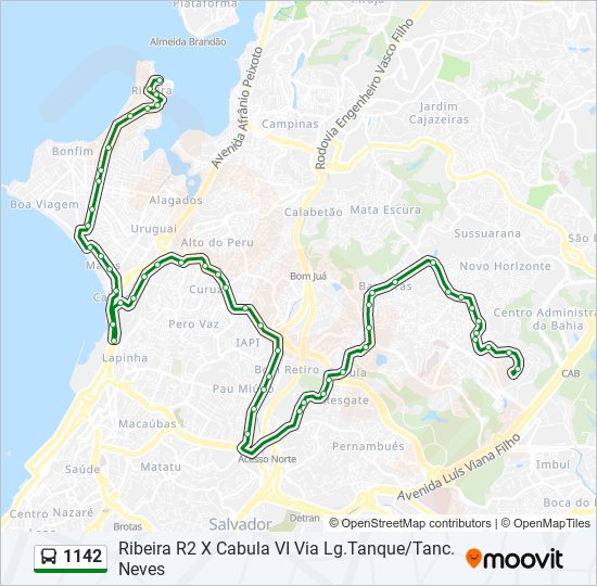 Mapa da linha 1142 de ônibus