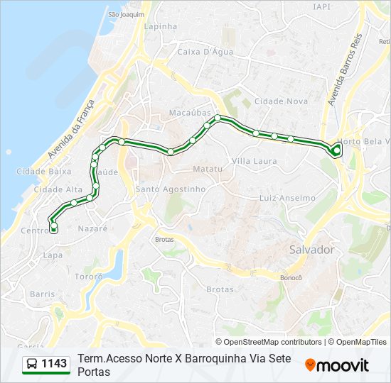 Mapa da linha 1143 de ônibus