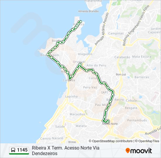 Mapa da linha 1145 de ônibus