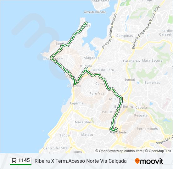 Mapa da linha 1145 de ônibus