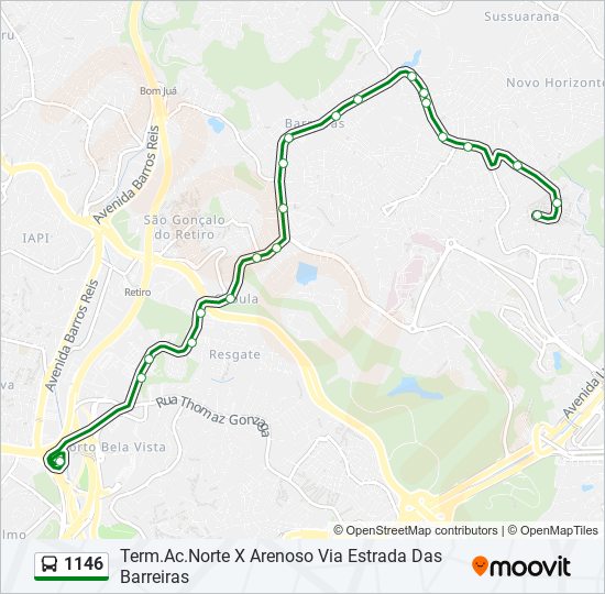 Mapa da linha 1146 de ônibus