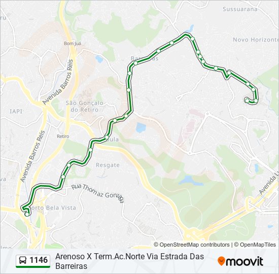 Mapa da linha 1146 de ônibus