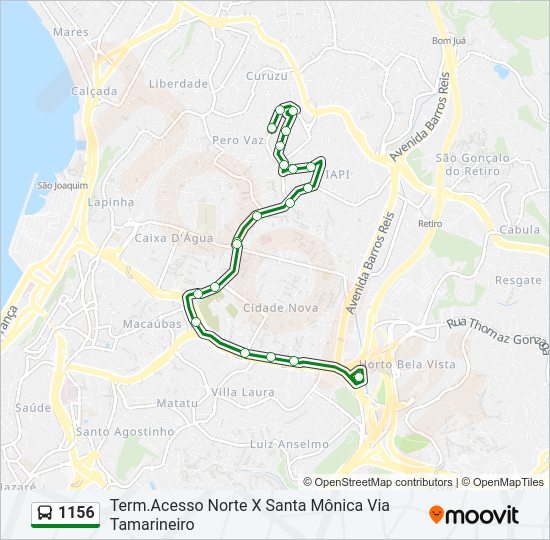 Mapa da linha 1156 de ônibus