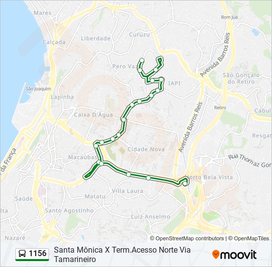 Mapa da linha 1156 de ônibus