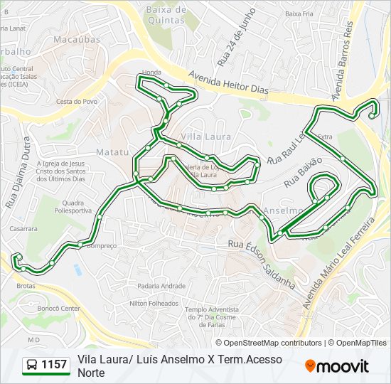 Mapa da linha 1157 de ônibus