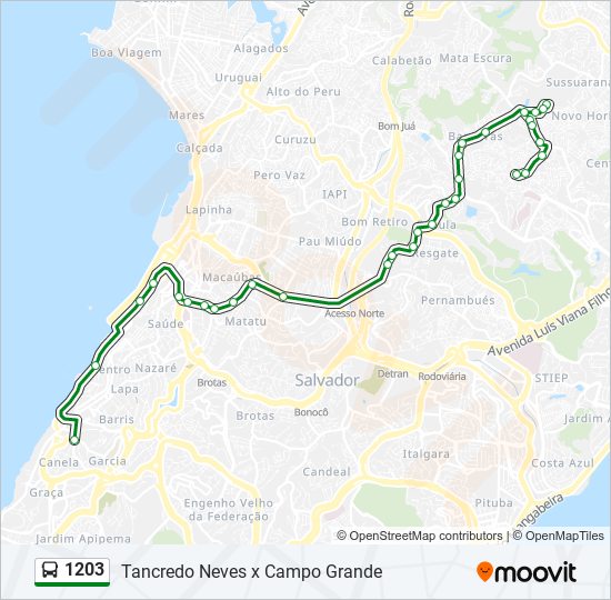 Mapa da linha 1203 de ônibus