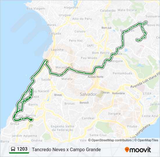 Mapa da linha 1203 de ônibus