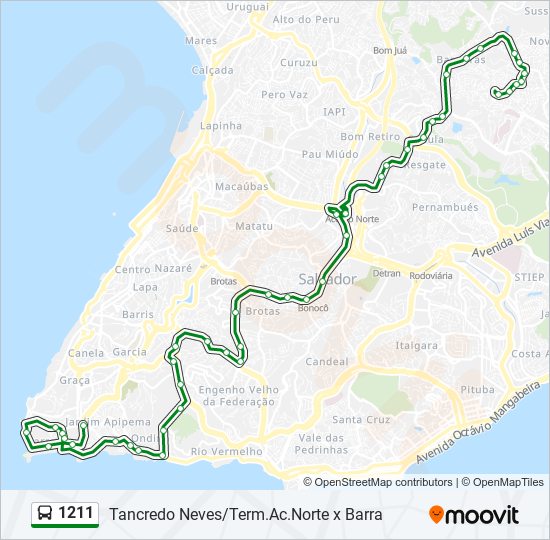 Mapa da linha 1211 de ônibus