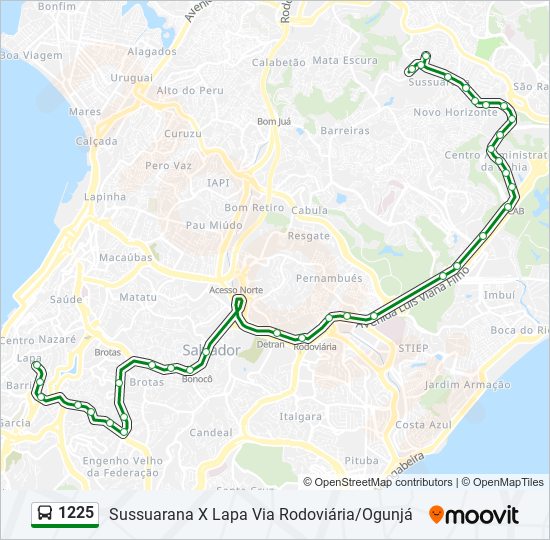 Mapa da linha 1225 de ônibus