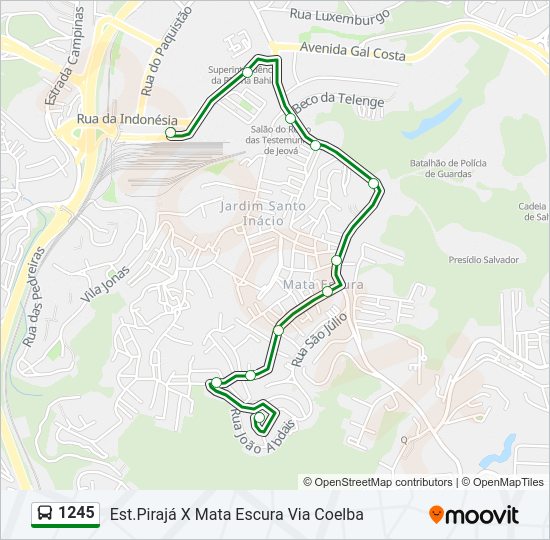 Mapa da linha 1245 de ônibus