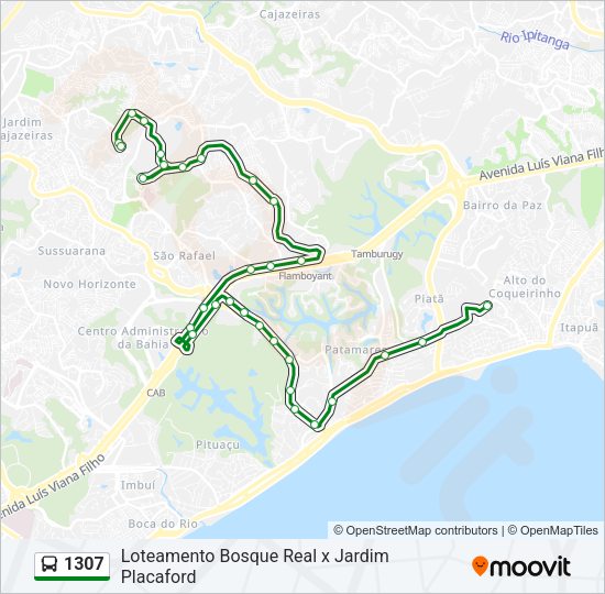 Mapa da linha 1307 de ônibus
