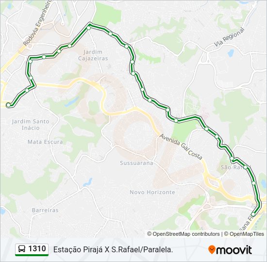 Mapa da linha 1310 de ônibus