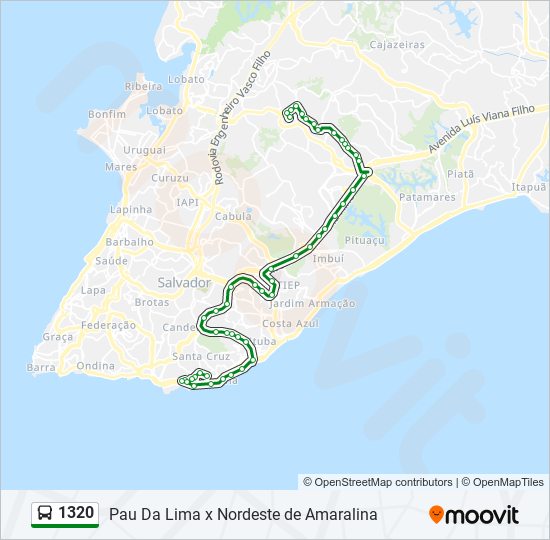 Mapa da linha 1320 de ônibus