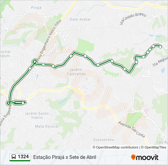 Mapa da linha 1324 de ônibus