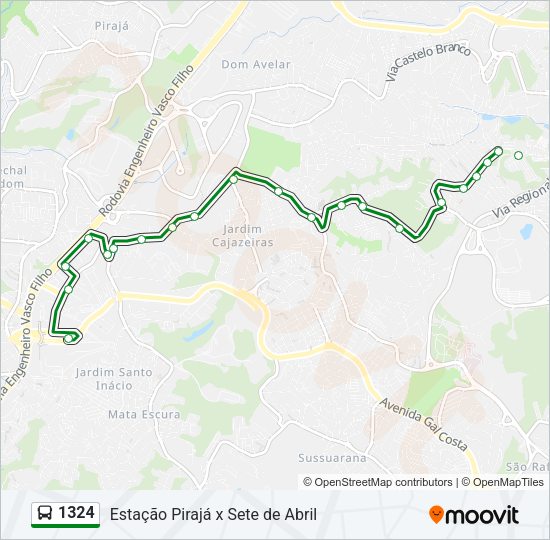 Mapa da linha 1324 de ônibus