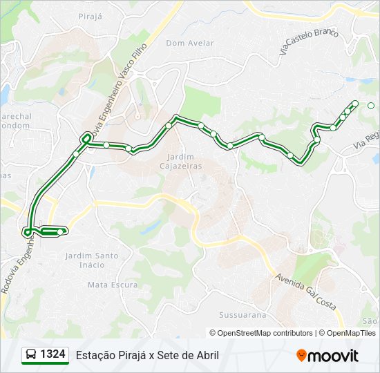 Mapa da linha 1324 de ônibus
