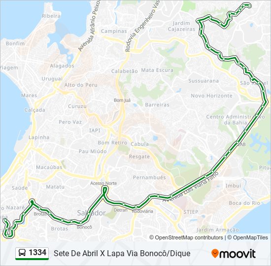 Mapa da linha 1334 de ônibus