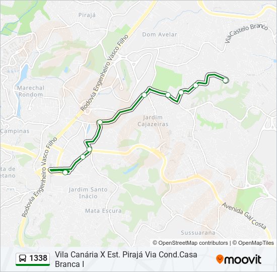 Mapa da linha 1338 de ônibus