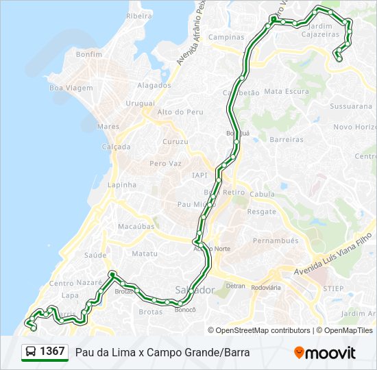 Mapa da linha 1367 de ônibus