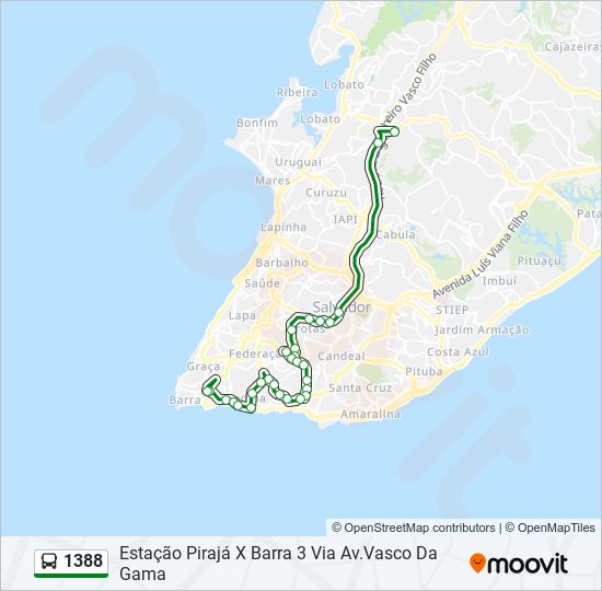 Mapa da linha 1388 de ônibus