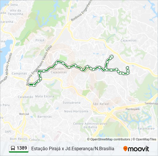 Mapa da linha 1389 de ônibus