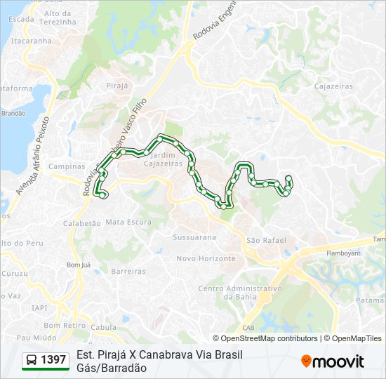 Mapa da linha 1397 de ônibus