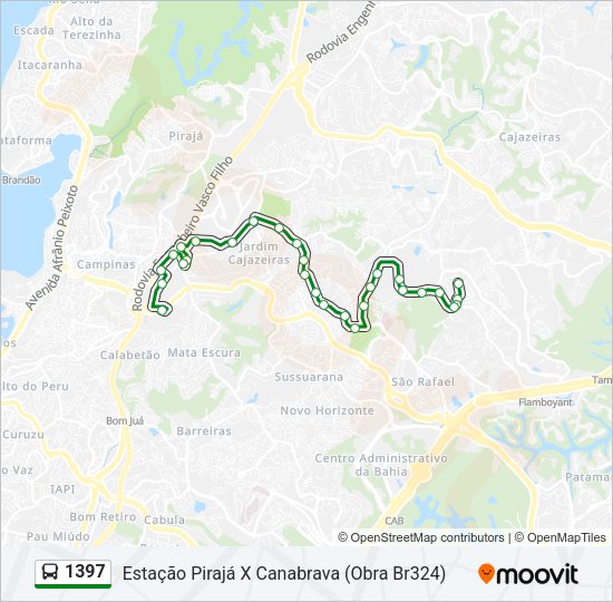 Mapa da linha 1397 de ônibus