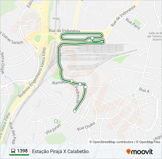 Mapa da linha 1398 de ônibus