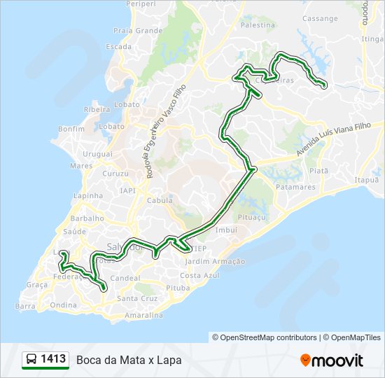 Mapa da linha 1413 de ônibus