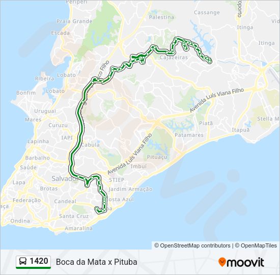 Mapa da linha 1420 de ônibus