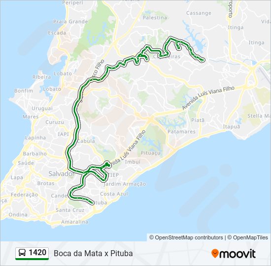 Mapa da linha 1420 de ônibus