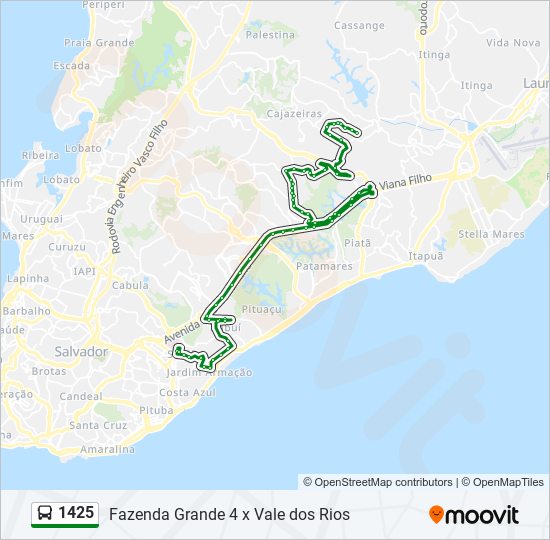 Mapa da linha 1425 de ônibus