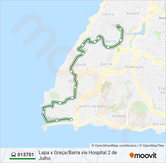 Mapa da linha 013701 de ônibus