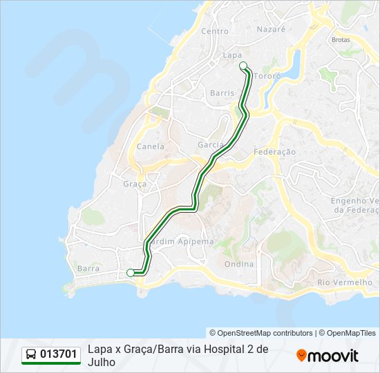 Mapa da linha 013701 de ônibus
