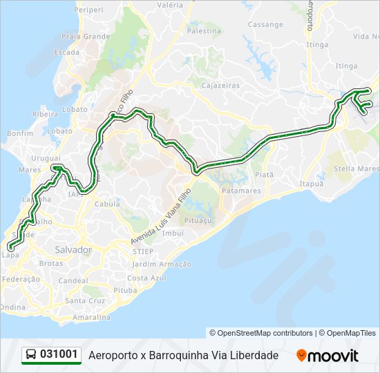 Mapa da linha 031001 de ônibus