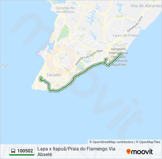 Mapa da linha 100502 de ônibus