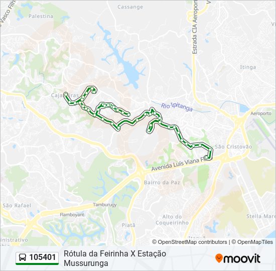 Mapa da linha 105401 de ônibus