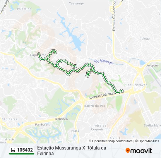 Mapa da linha 105402 de ônibus