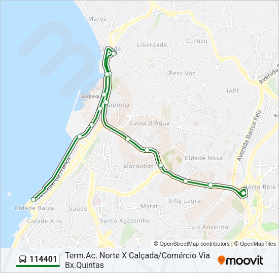 Mapa da linha 114401 de ônibus
