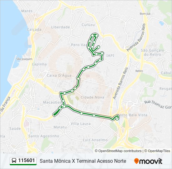 Mapa da linha 115601 de ônibus