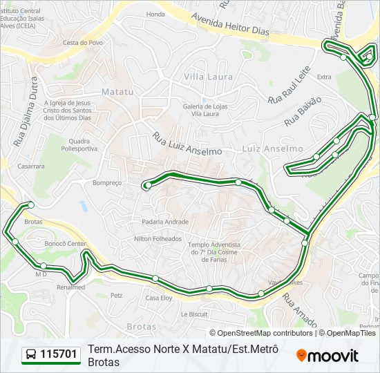 Mapa da linha 115701 de ônibus